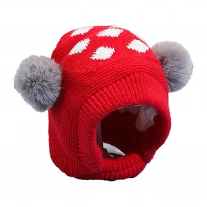 Теплая шапка-ушанка вязаная детская зимняя утолщенная мягкая N Cute, красная synthetic.ua - Фото 1