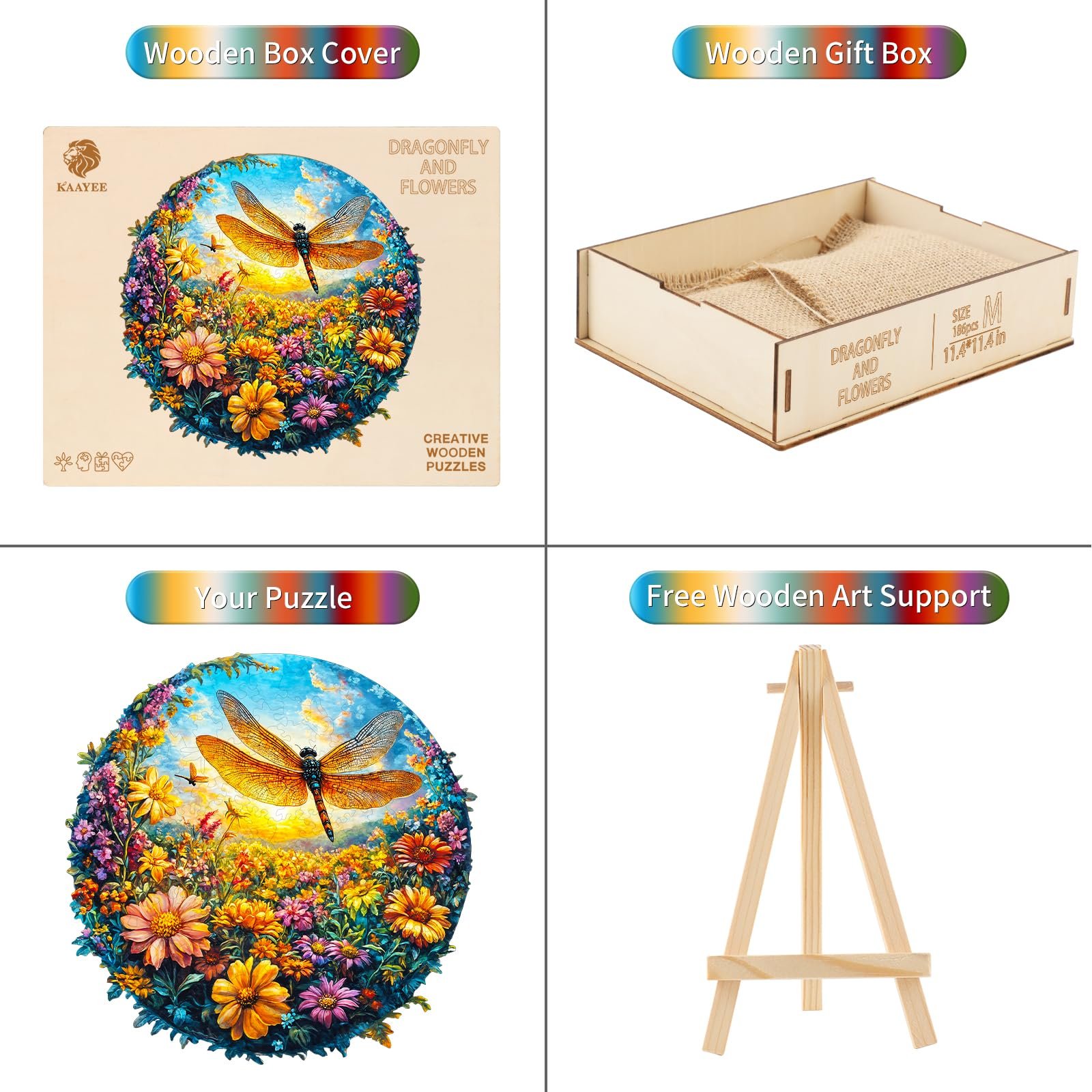 Пазл дерев'яний Dragonfly and Flowers 267 елементів 34 x 34 см, фото №3