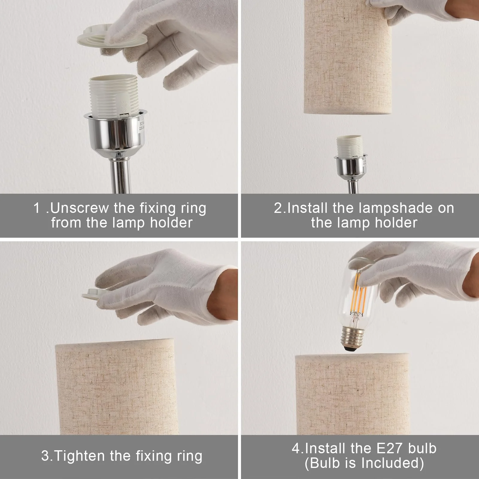 Настільна лампа LED Сенсорна Димування USB A+C Лляний абажур Бежева, фото №8