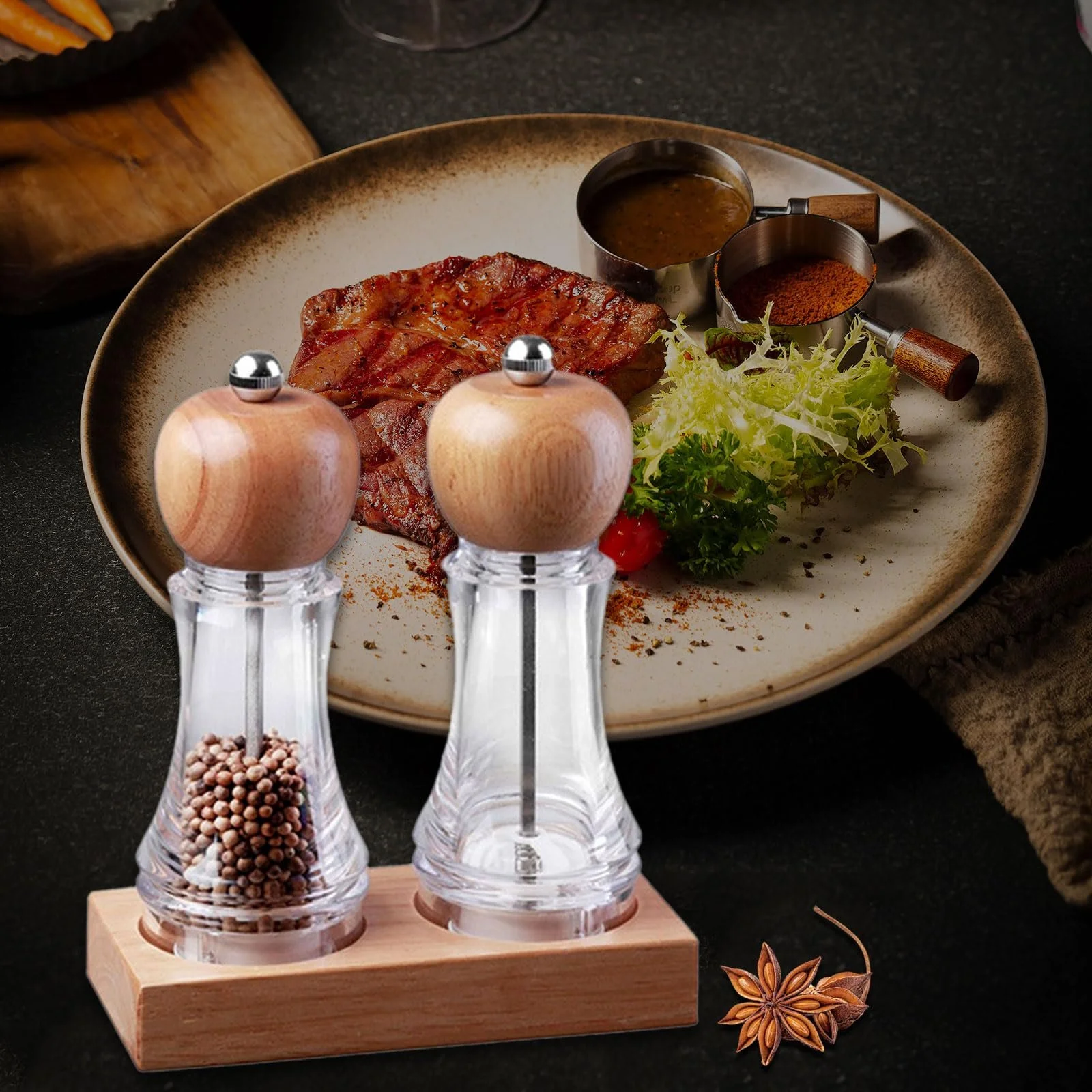 Набор деревянных мельниц для соли и перца Ручной Регулируемая зернистость, фото №7 Набор деревянных мельниц для соли и перца Ручной Регулируемая зернистость, фото №7