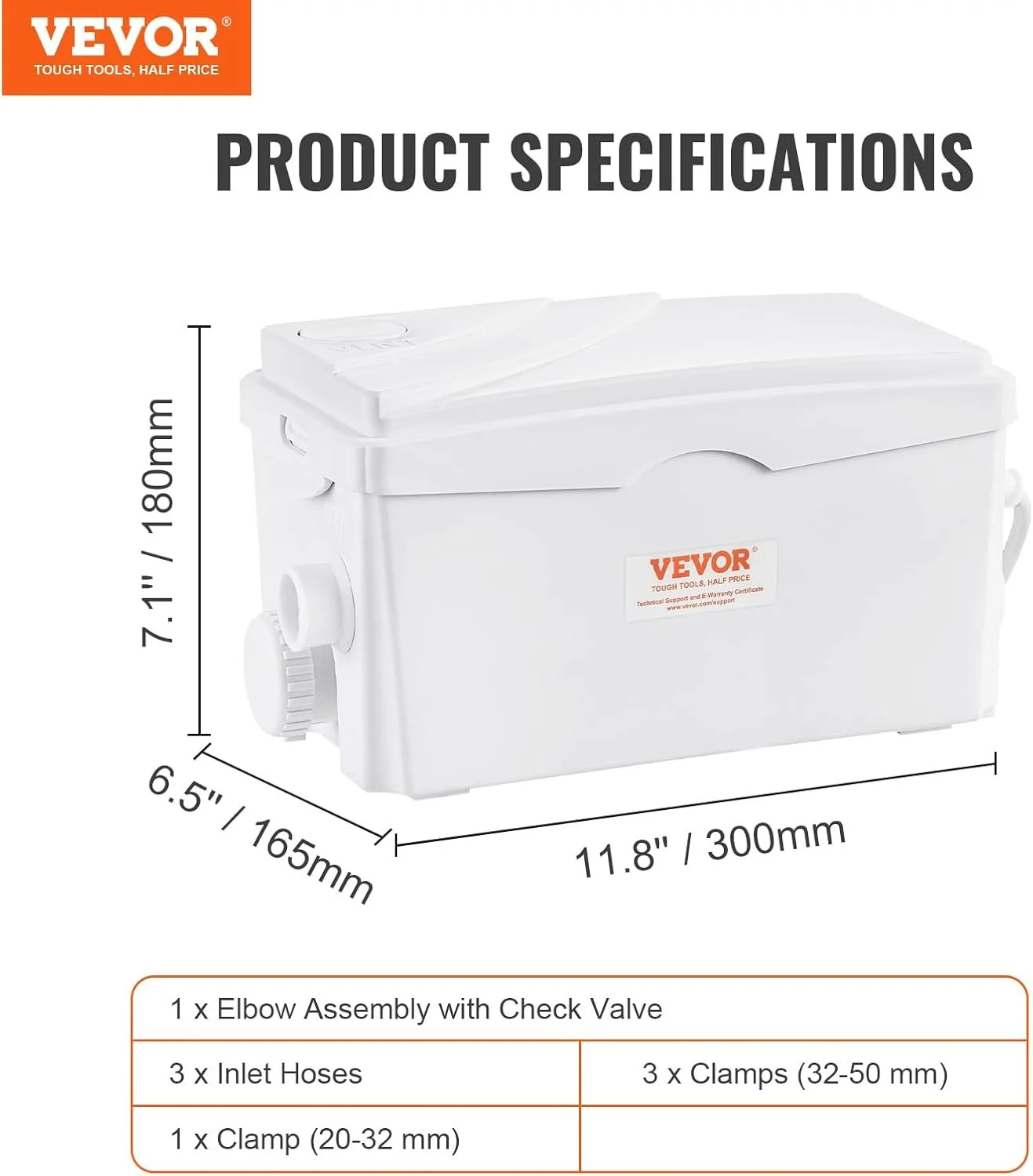 Насос-мацератор VEVOR Shower Pump FL0300 / 350 Вт / 6000 л/год / White, фото №10