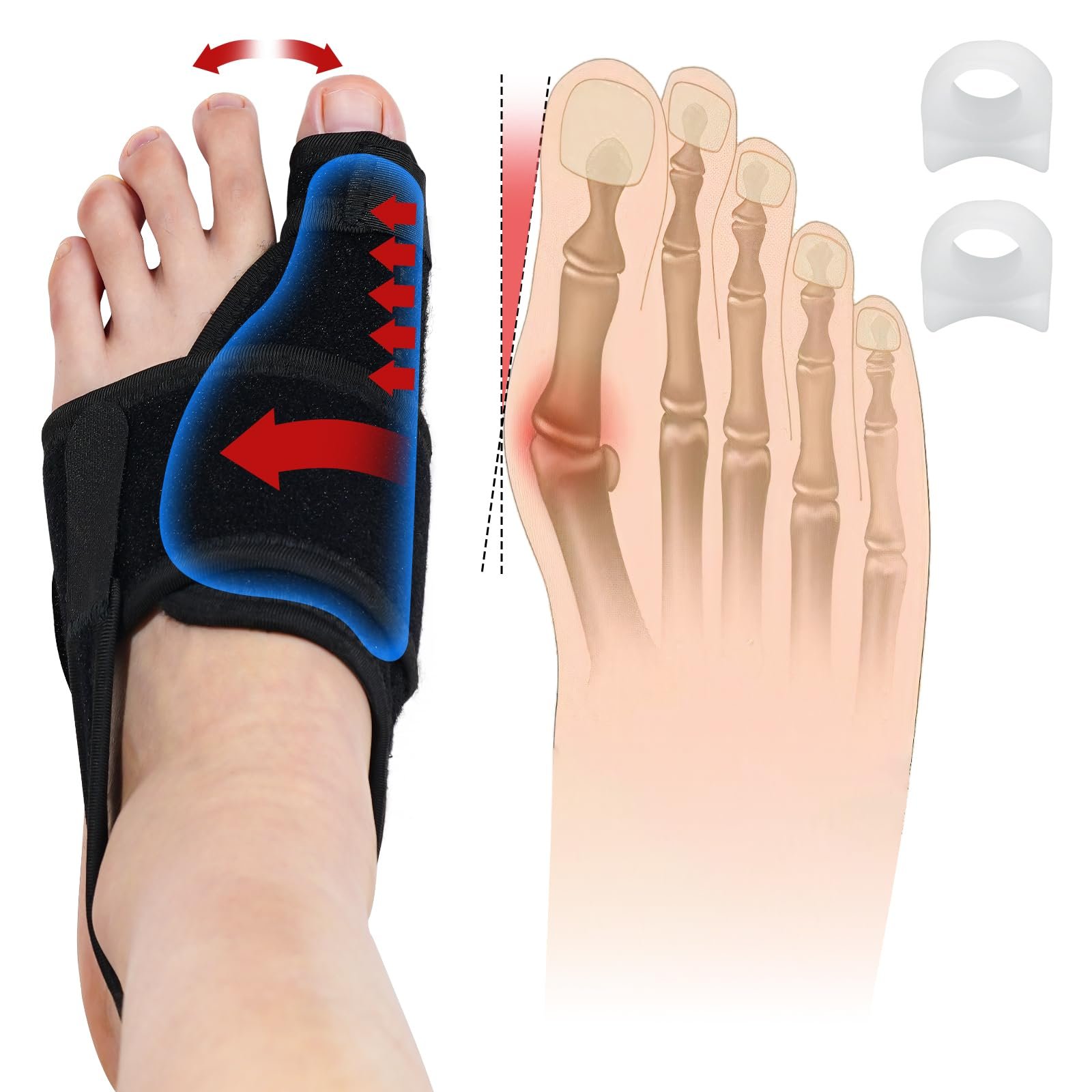 Шина для коррекции Hallux Valgus, 2 силиконовых разделителя для большого пальца ноги, корректор буниона, нескользящий набор для коррекции буниона для дня и ночи, универсальный размер для мужчин и женщин, фото №1 Шина для коррекции Hallux Valgus, 2 силиконовых разделителя для большого пальца ноги, корректор буниона, нескользящий набор для коррекции буниона для дня и ночи, универсальный размер для мужчин и женщин, фото №1