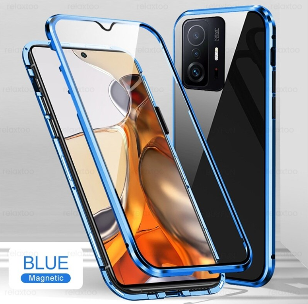 Магнитный металл чехол FULL GLASS 360 для Xiaomi 11T Pro Blue, фото №1