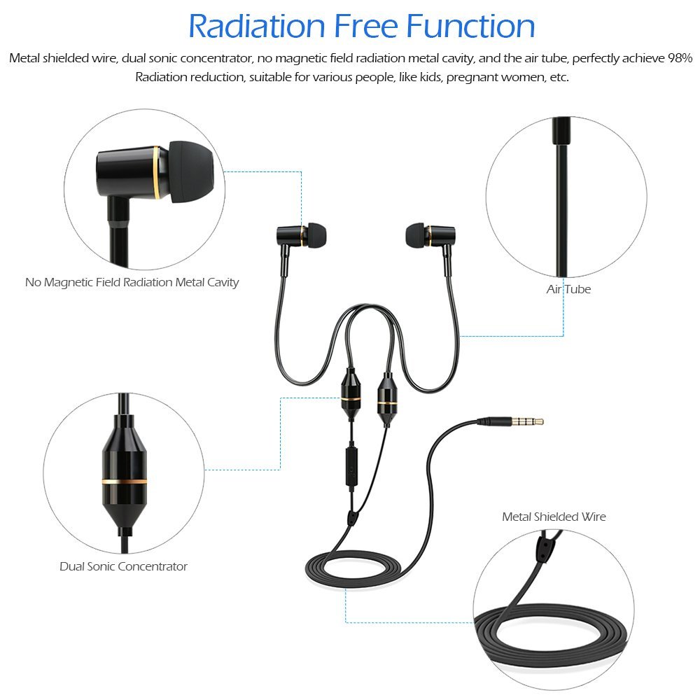 Навушники Docooler FC12 Stereo Music Audio 3.5 мм Anti Radiation Air Tube In-Ear з мікрофоном Чорний для смартфонів настільних комп'ютерів ноутбуків планшетів ПК, фото №4