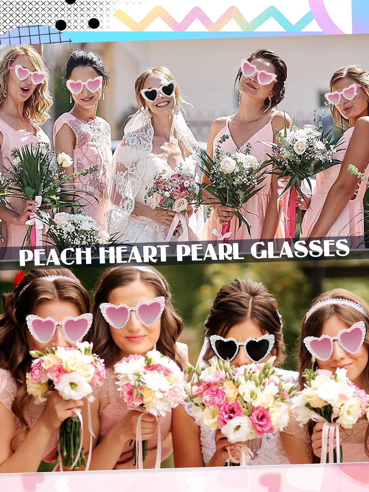 Вінтажні сонцезахисні окуляри-серця Whemyreat з перлами, фото №5