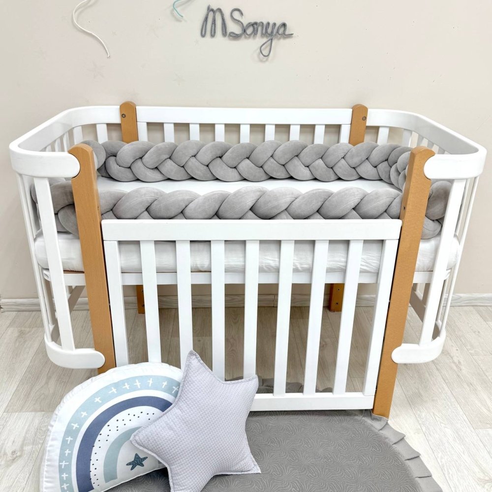 Бортик-коса сірий 360 см на всі сторони ліжечка, фото №1