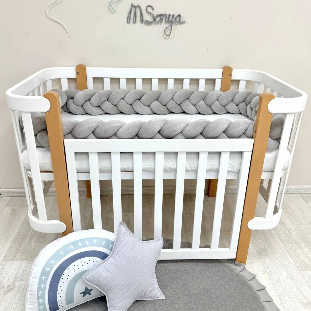 Бортик-коса сірий 360 см на всі сторони ліжечка, фото №1