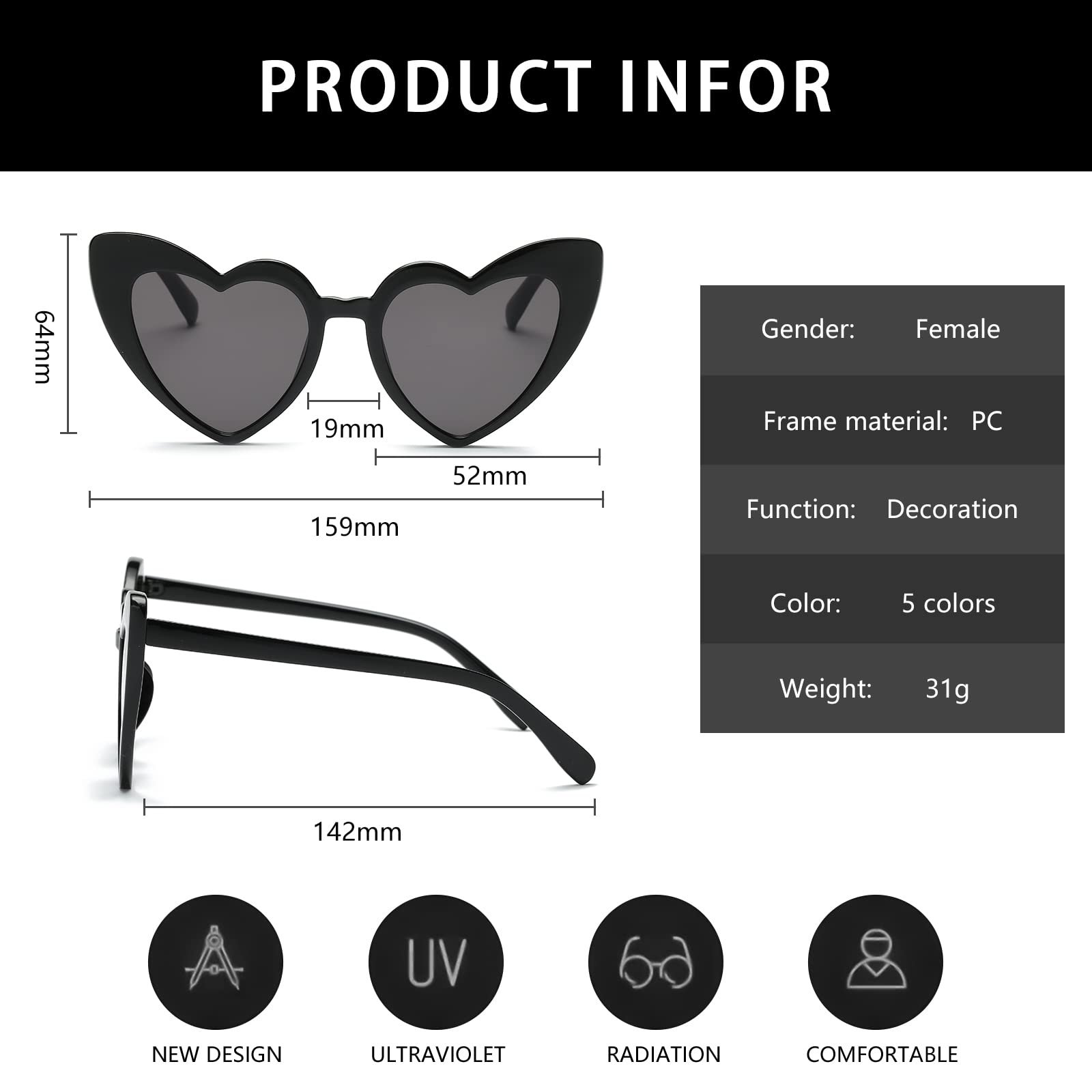 Сонцезахисні окуляри Серце YAMEIZE Прямокутні Вінтажні, фото №2