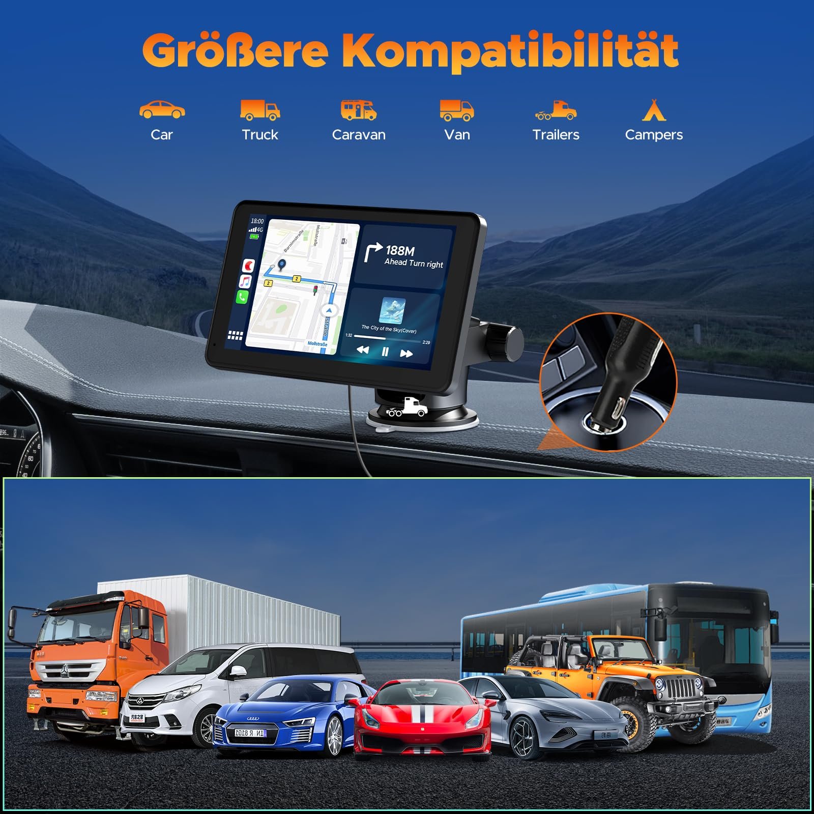 Дисплей Volam Wireless Carplay Android Car 7 дюймов сенсорный экран, Mirror Link, навигация, музыка, Siri, G00gle Voice Assistant, Bluetooth 5.0, AUX, FM, фото №6