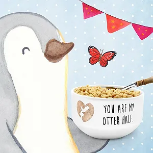 Миска для завтрака Mr. & Mrs. Panda Выдра Сердце, керамическая, белая synthetic.ua - Фото 1