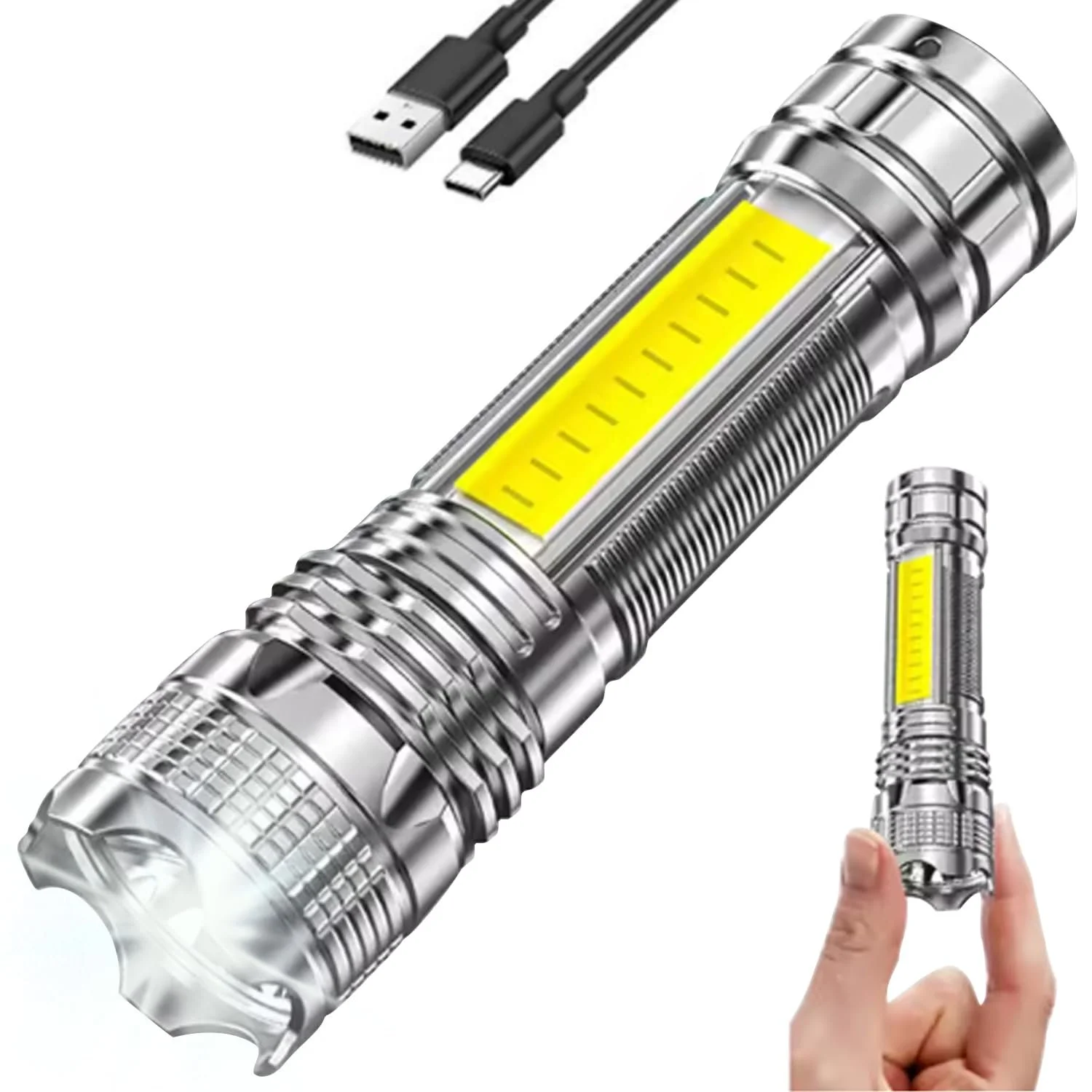 Мини LED фонарик POCKETMAN 4 режима освещения USB C перезаряжаемый с COB боковым светом Водонепроницаемый ручной фонарик, фото №1