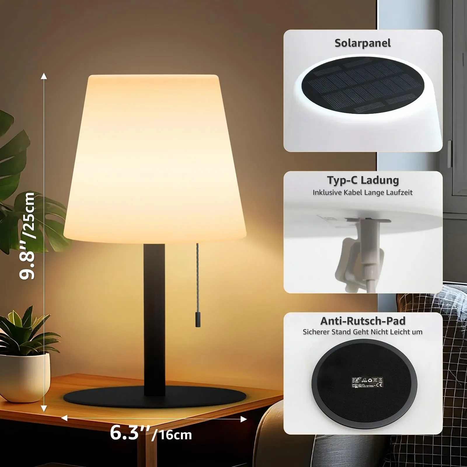 Солнечная настольная лампа MALUX Набор 2 шт., черная, фото №4