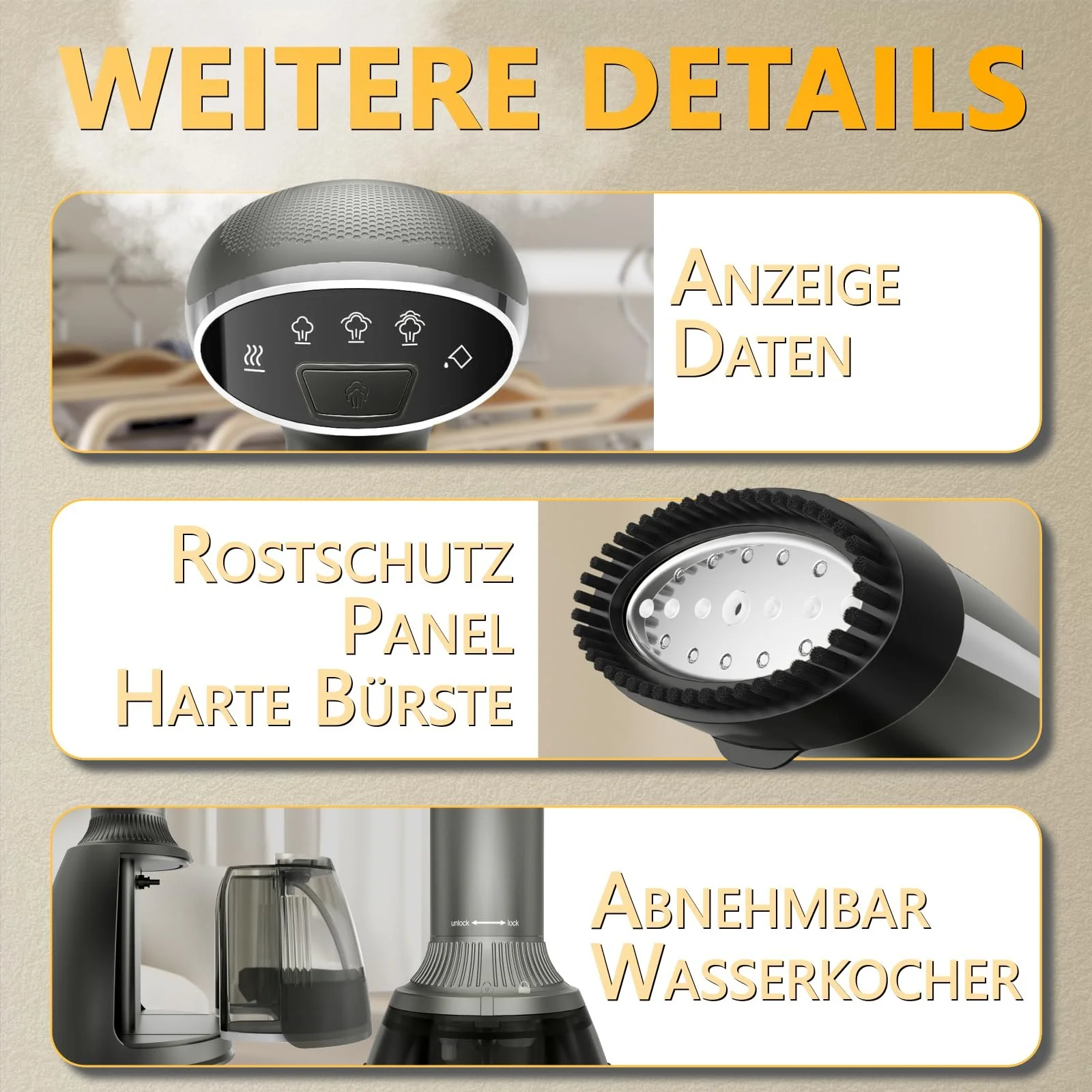 Вертикальний відпарювач YeekoSteam 1500W 280ml Дорожній, фото №3