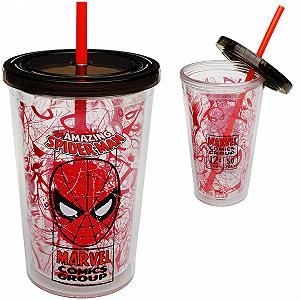 Кружка Spyderman XL Большая кружка для напитков с многоразовой соломинкой и крышкой, без BPA, 500 мл, пластиковая, прозрачная и прозрачная для напитков - Фото 1