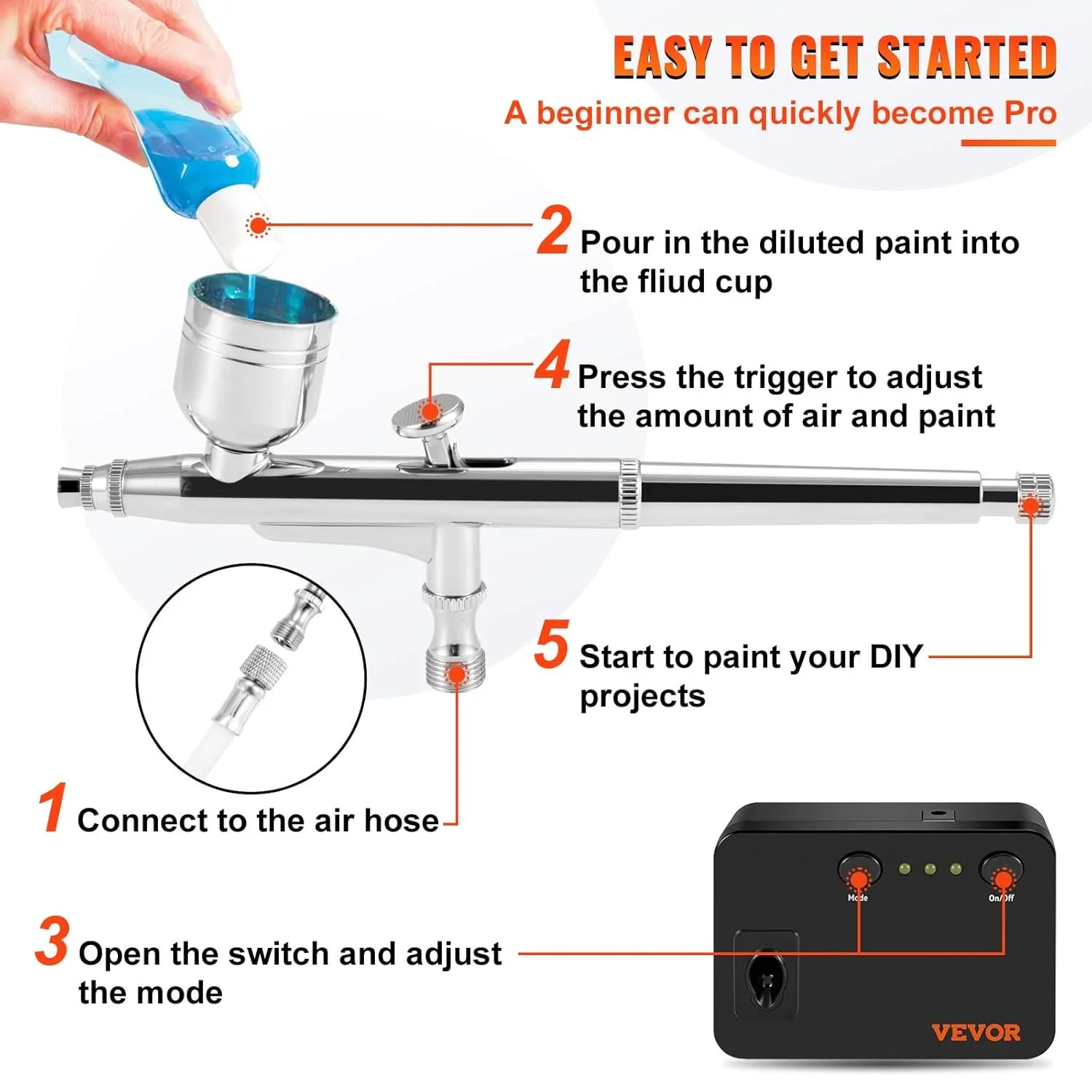 Компресор VEVOR TC-101A з фарбопультом Чорний, фото №6 Компресор VEVOR TC-101A з фарбопультом Чорний, фото №6