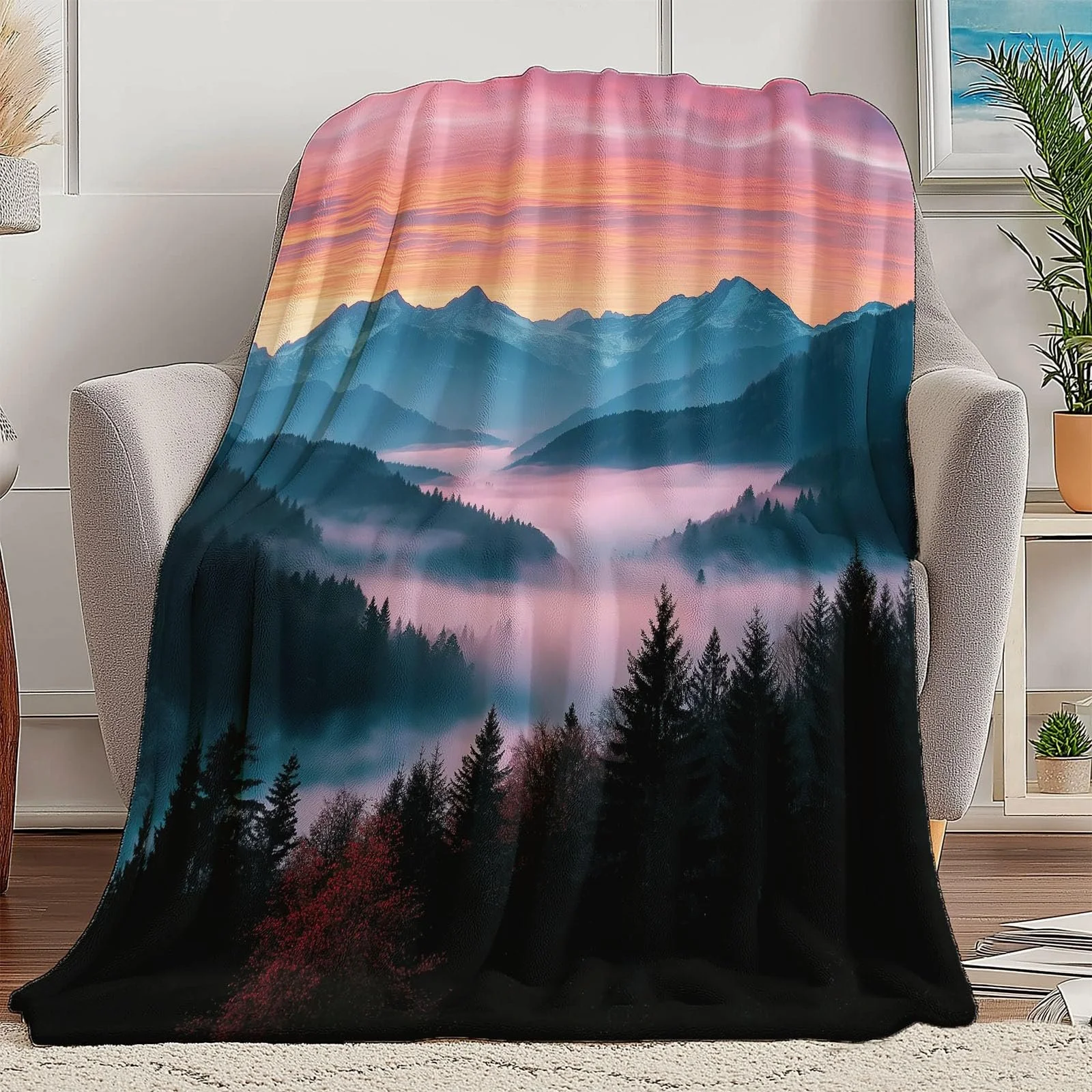 Покривало Флісова Пухнаста Гори на Заході Сонця, фото №2