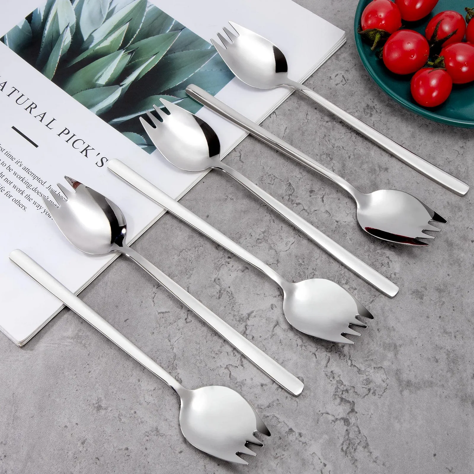 Ложка-вилка 2 в 1 из нержавеющей стали 304, многофункциональная, 7,3 дюйма, с длинной ручкой, фото №6