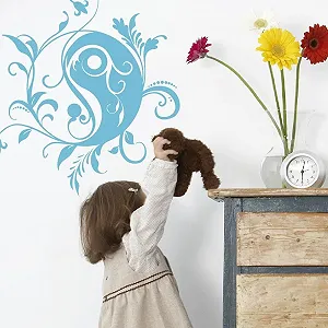 Наклейка на стіну SUPERDANT Yin Yang Flowers 57 x 35 см Синя вінілова 2 шт. - Фото 1