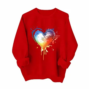 Женские Свитеры Толстовки Комфортные Топы Мягкая Посадка День Святого Валентина Сердце Свитеры Рубашки Любовь Сердце Красный Круглый вырез Большого Размера Длинный Рукав Графический Топ Спортивный - Фото 1