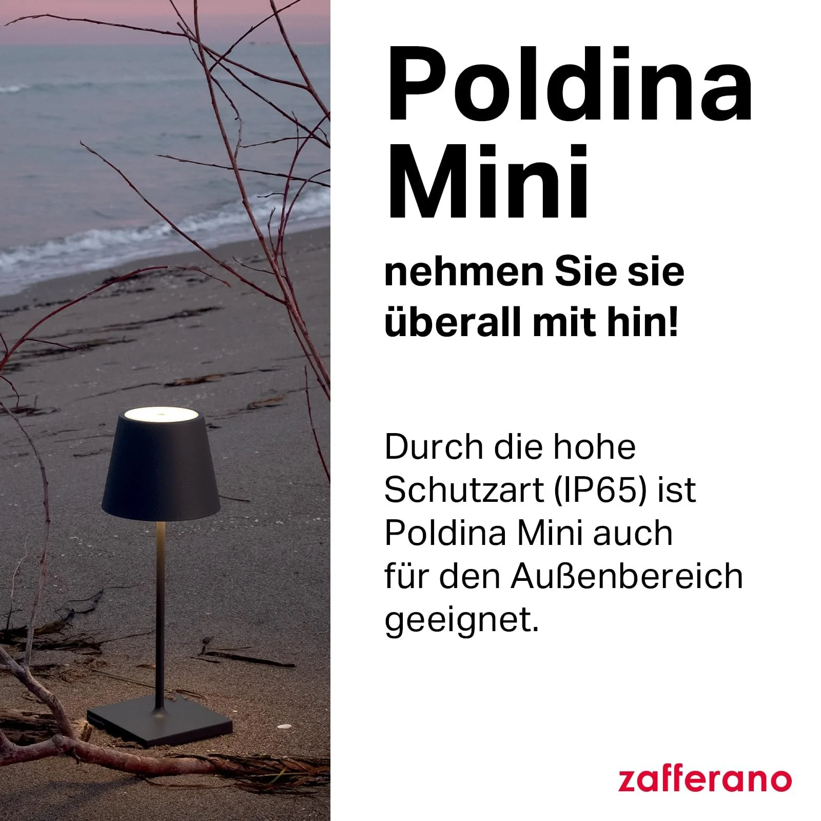 Настільна лампа Zafferano Poldina Pro Mini Wireless Rechargeable Touch Dimmer 2200-3000 К 30 см Темно-сіра, фото №3