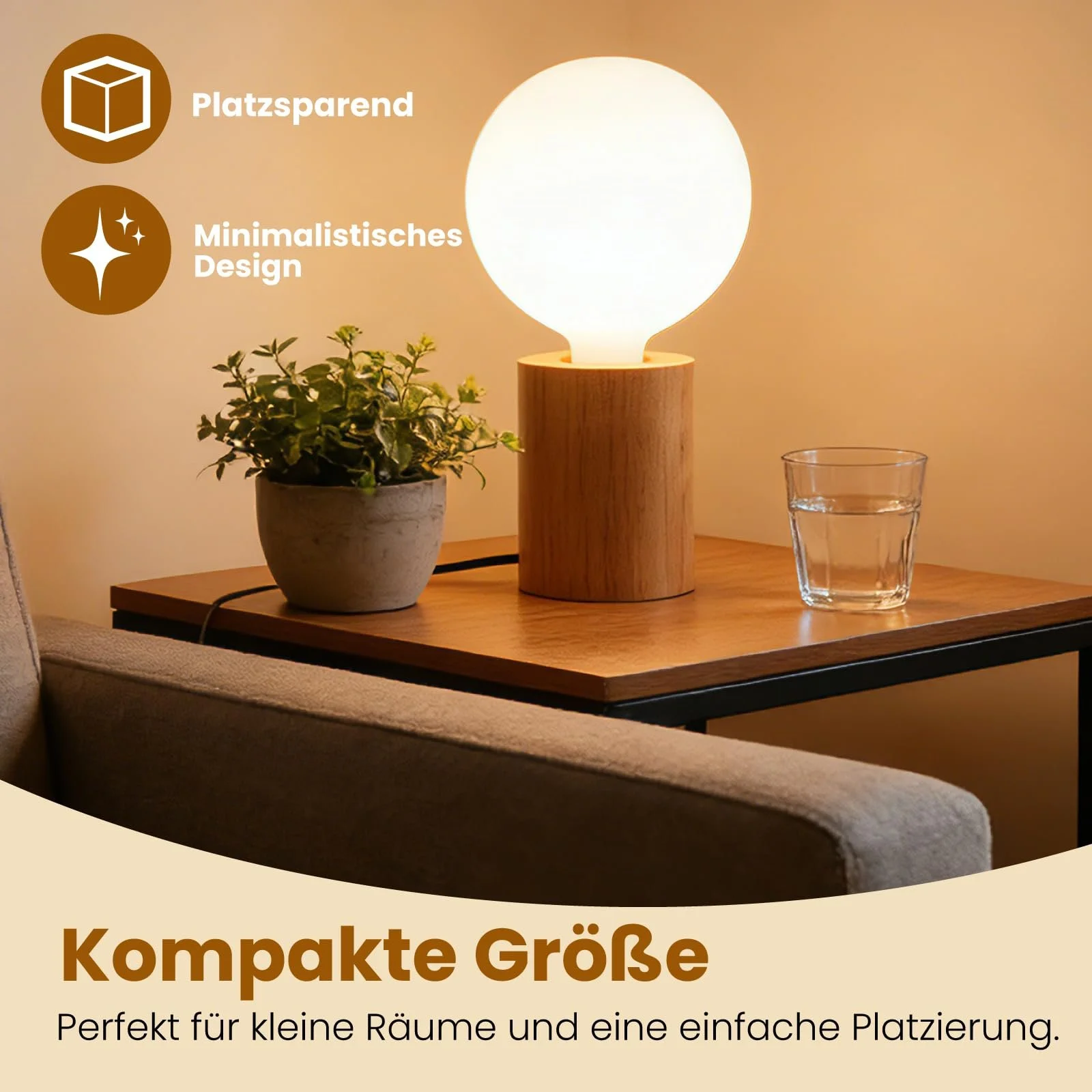 Настольная лампа E27 LED дерево 7 Вт винтажная мини, фото №5