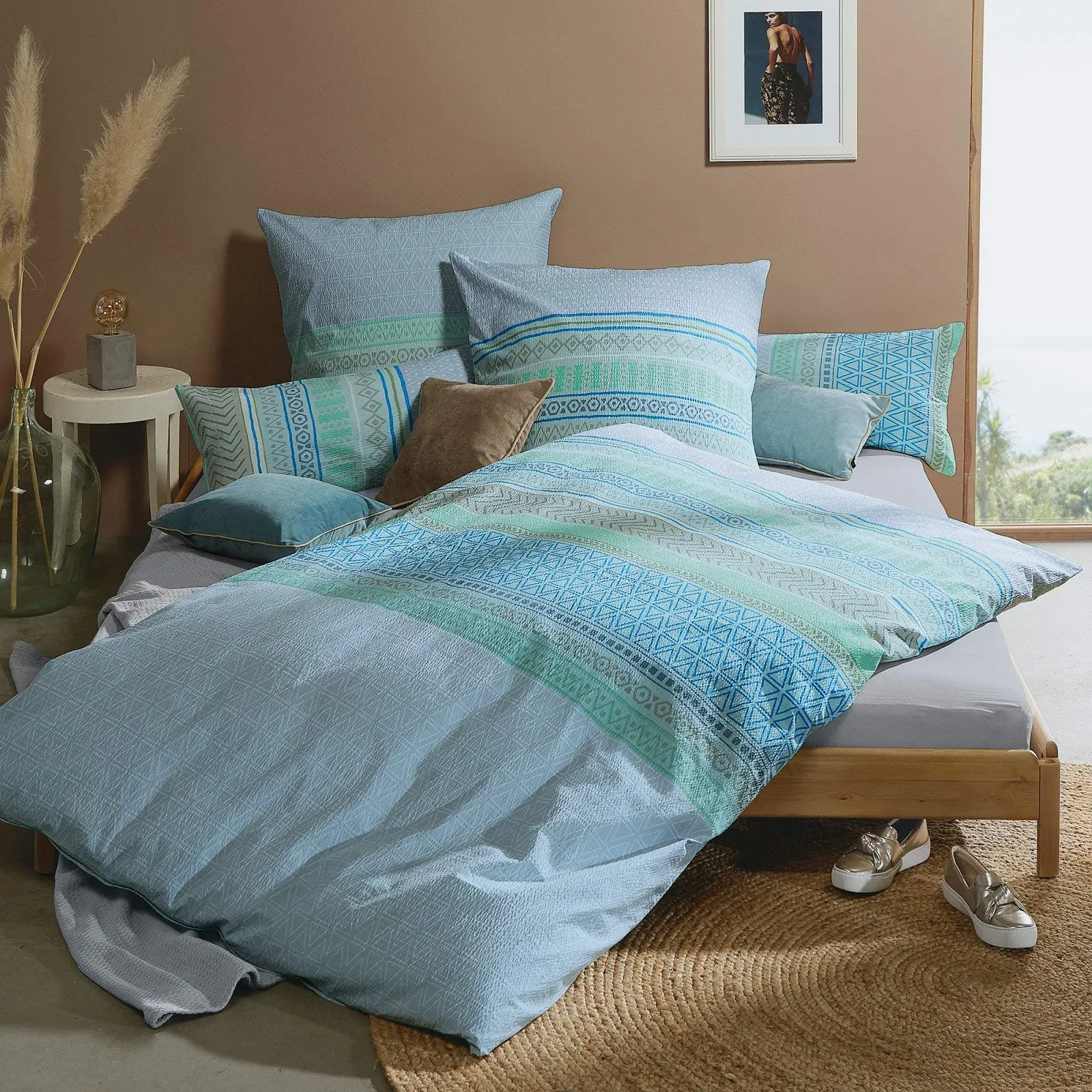 Постільна білизна Erwin Müller Seersucker 135 x 200 см (80 x 80 см), бавовна, синя, фото №3