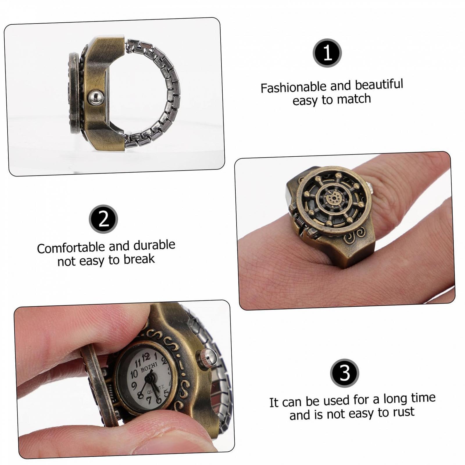 Винтажные часы на палец Beaupretty, 2 шт. Стильные часы на палец с открытой крышкой для модных акцентов и украшений для женщин и мужчин, уникальное ювелирное изделие, фото №4