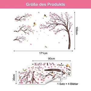 Наклейка на стіну Вишневий цвіт Птахи на гілці 171 Рожевий synthetic.ua - Фото 1
