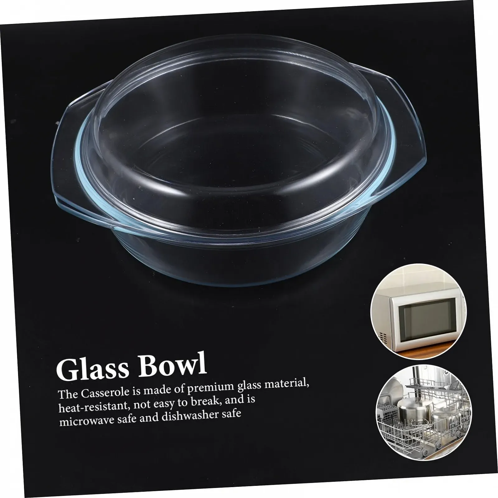 Кастрюля-кесероль Toyvian Круглая Термостойкое стекло с крышкой и ручками, фото №9