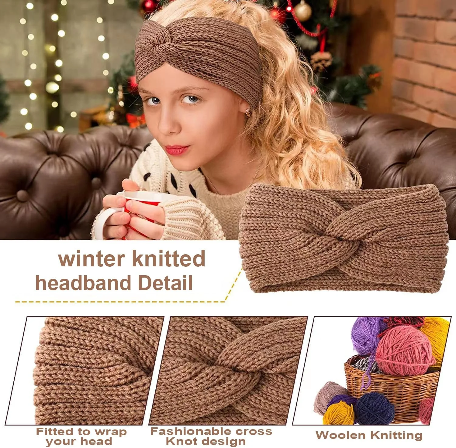 Набір з 4-х зимових теплих в'язаних пов'язок на голову для жінок, фото №4 Набір з 4-х зимових теплих в'язаних пов'язок на голову для жінок, фото №4