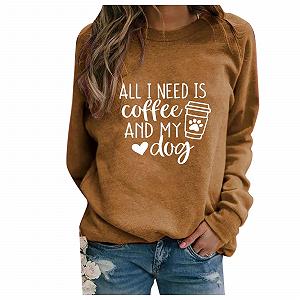 Женская Толстовка All I Need Is Coffee and My Dog Круглый вырез Комфортная Y2K Повседневная Худи Графическая Однотонная Workou Country Cute 2024 Круглый вырез Preppy - Фото 1
