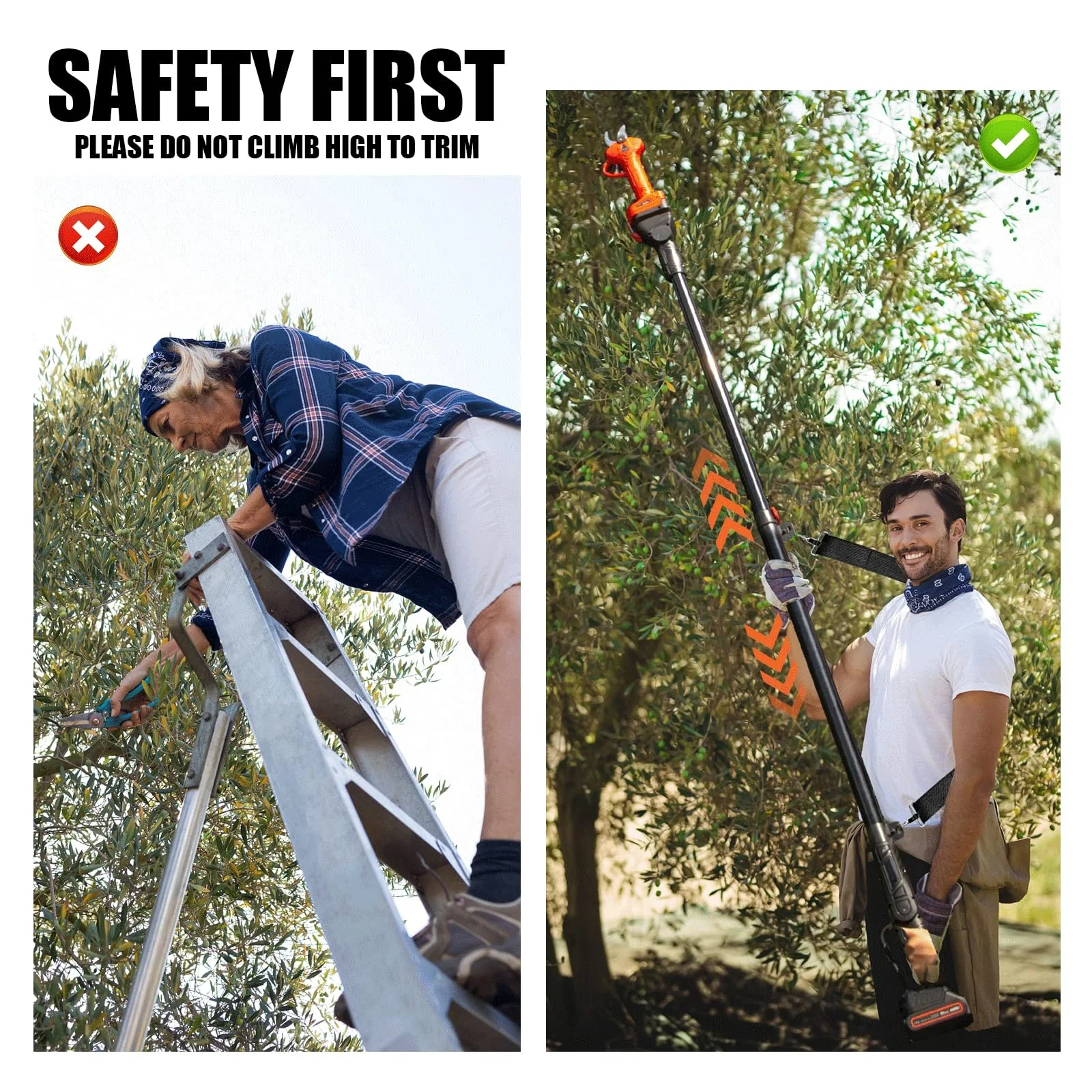 Електричний секатор Kebtek Professional 18V акумуляторний, різак для гілок з 2 літієвими батареями 2 Аг, безщітковий двигун, 32 мм, фото №3