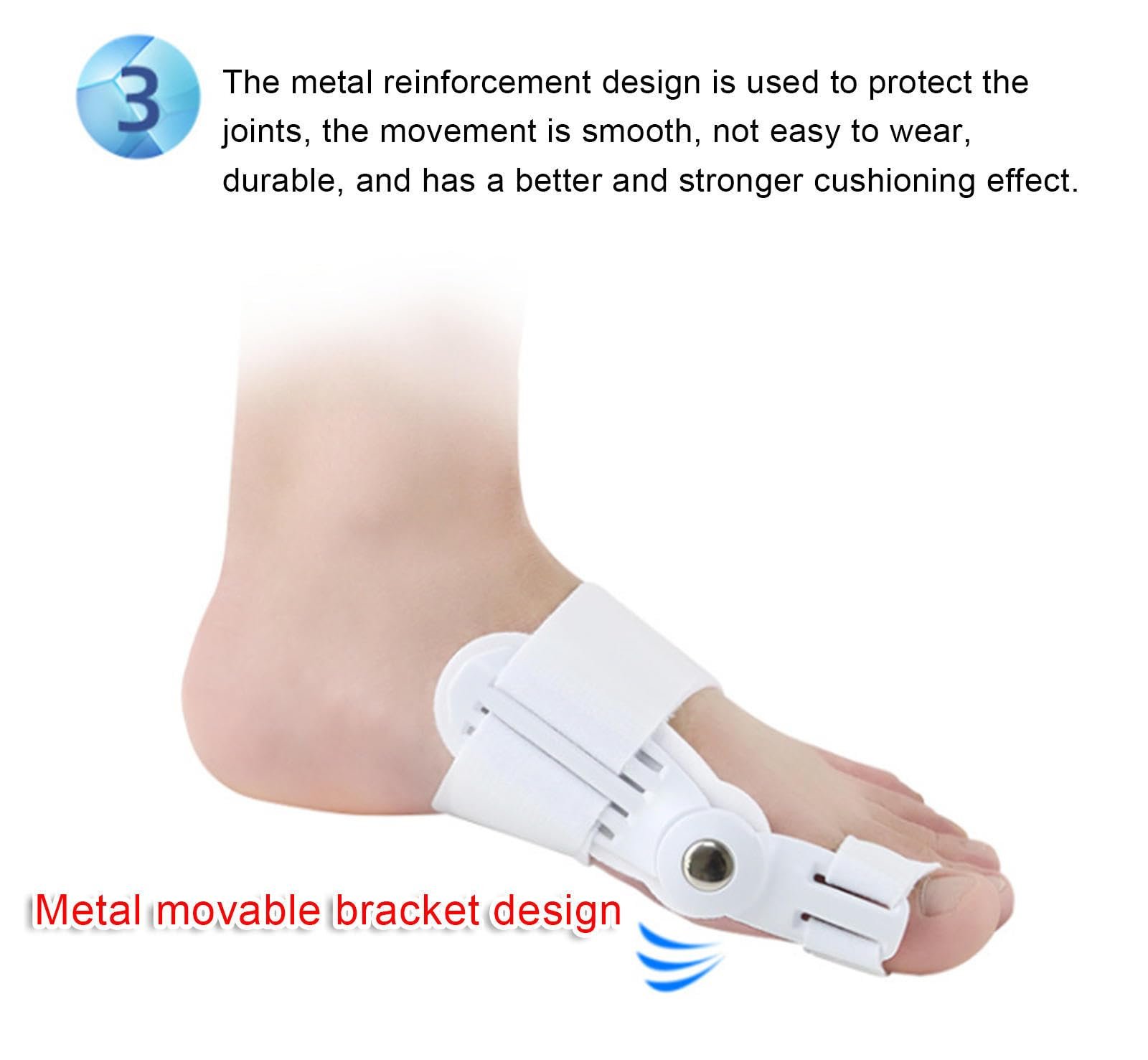 Випрямляч великого пальця стопи VIDECOR, 1 пара (2 штуки), захист від вальгусної деформації для чоловіків і жінок, шина для полегшення болю, білий, фото №2