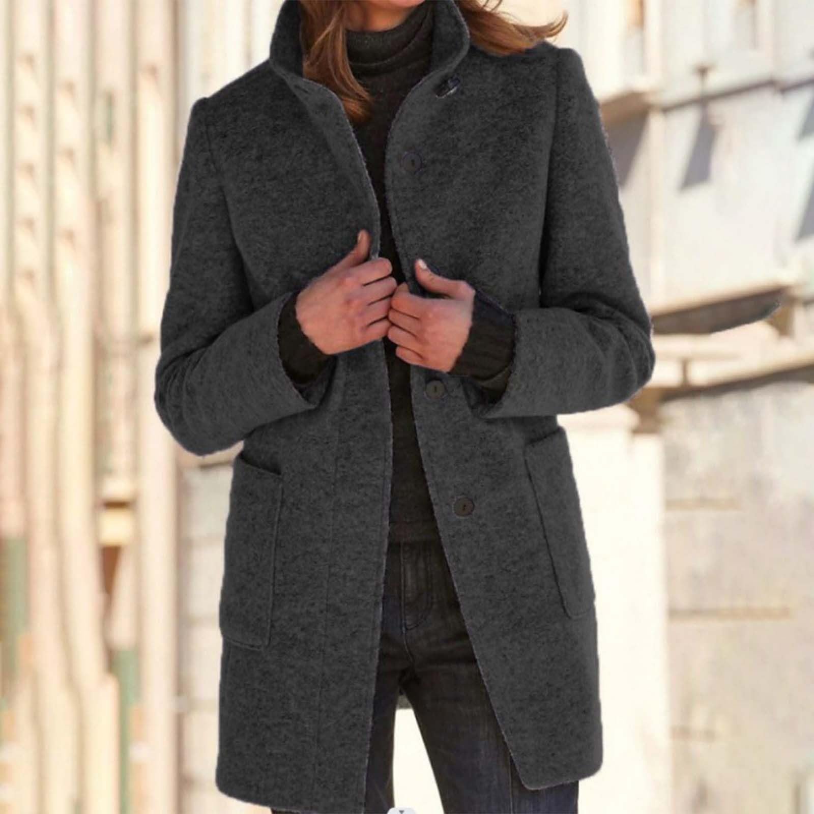 Жіноче вовняне пальто ґудзиках, осінньо-зимове, вінтажне, однотонне, з коміром-стійкою, елегантне, фото №3 Жіноче вовняне пальто ґудзиках, осінньо-зимове, вінтажне, однотонне, з коміром-стійкою, елегантне, фото №3