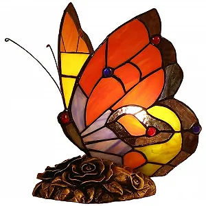 Настільна лампа Bieye L30038 Butterfly Tiffany Style Stained Glass 8 Inch Red - Фото 1