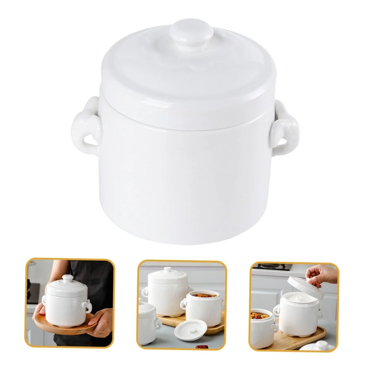 Кастрюля для тушения Homoyoyo керамическая с крышкой жаростойкая терракотовая, фото №6