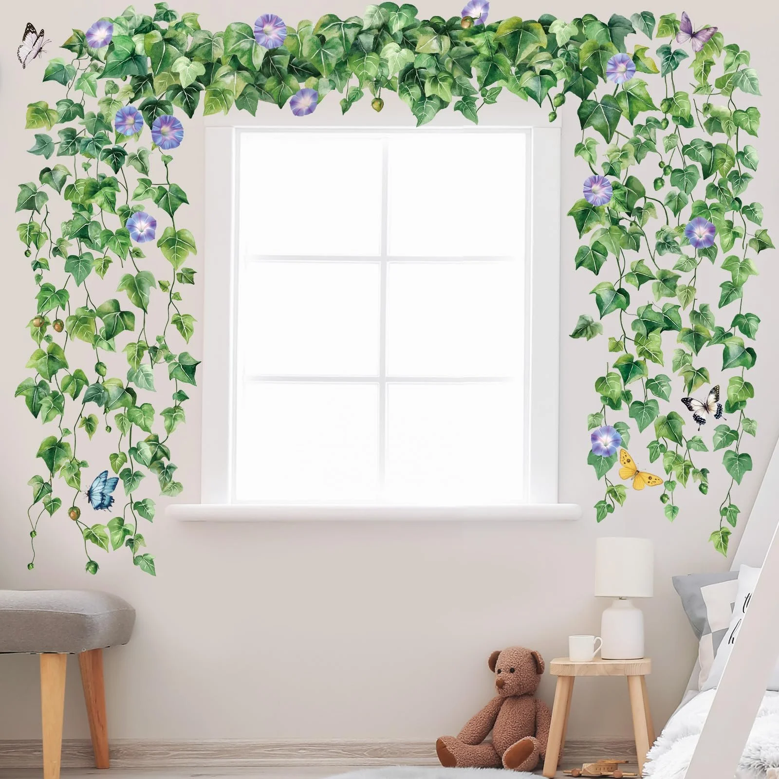 Наклейка на стіну SHUHCING Звисаюча лоза Плющ 2 штуки 30 x 90 см Зелений, фото №2