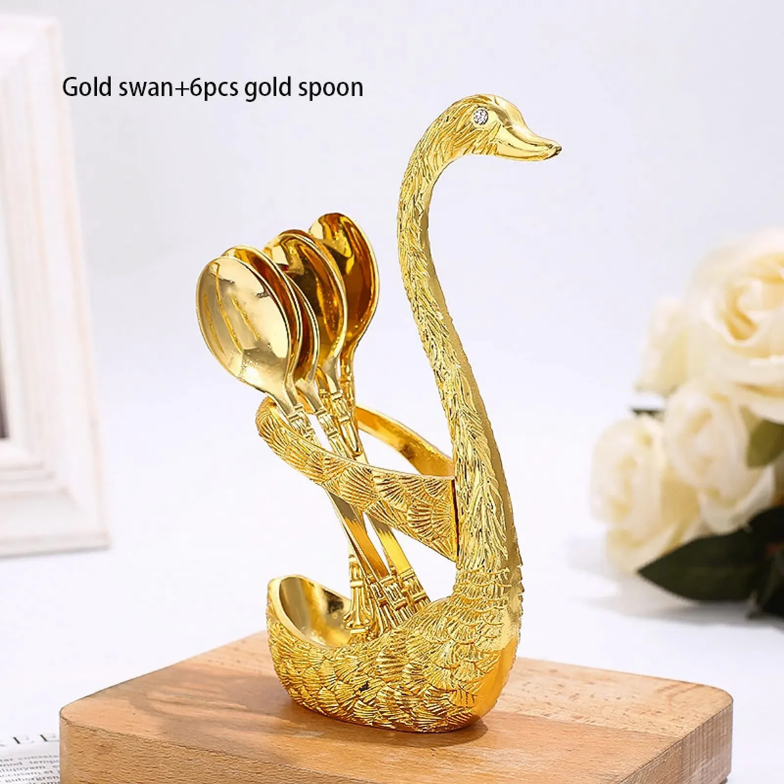 Ложка для кави Swan Gold, набір з 6 предметів з нержавіючої сталі, креативна, фото №4