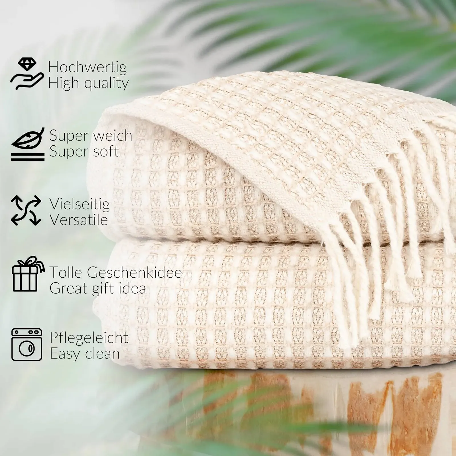 Покрывало ANRO Beatriz Плед, Накидка на диван, Покрывало на диван, Плед для гостиной, Покрывало на кровать с бахромой, 150 x 200 см, Бежевый, фото №4