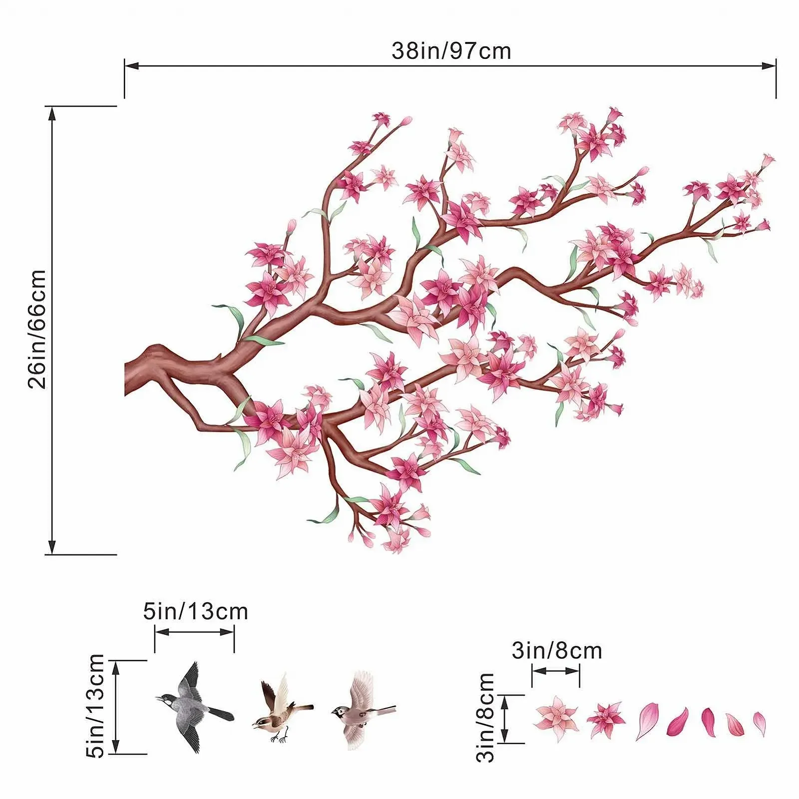 Наклейка на стіну Pink Cherry Blossom Матовий ПВХ Рожевий, фото №4
