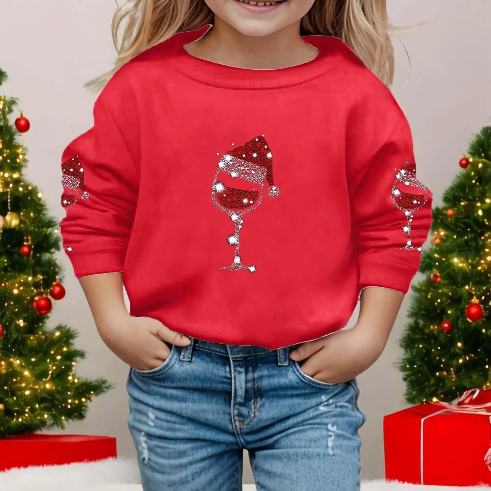 Детский рождественский свитер, праздничный свитшот с длинными рукавами и рождественским принтом для девочек, осенне-зимний, фото №3