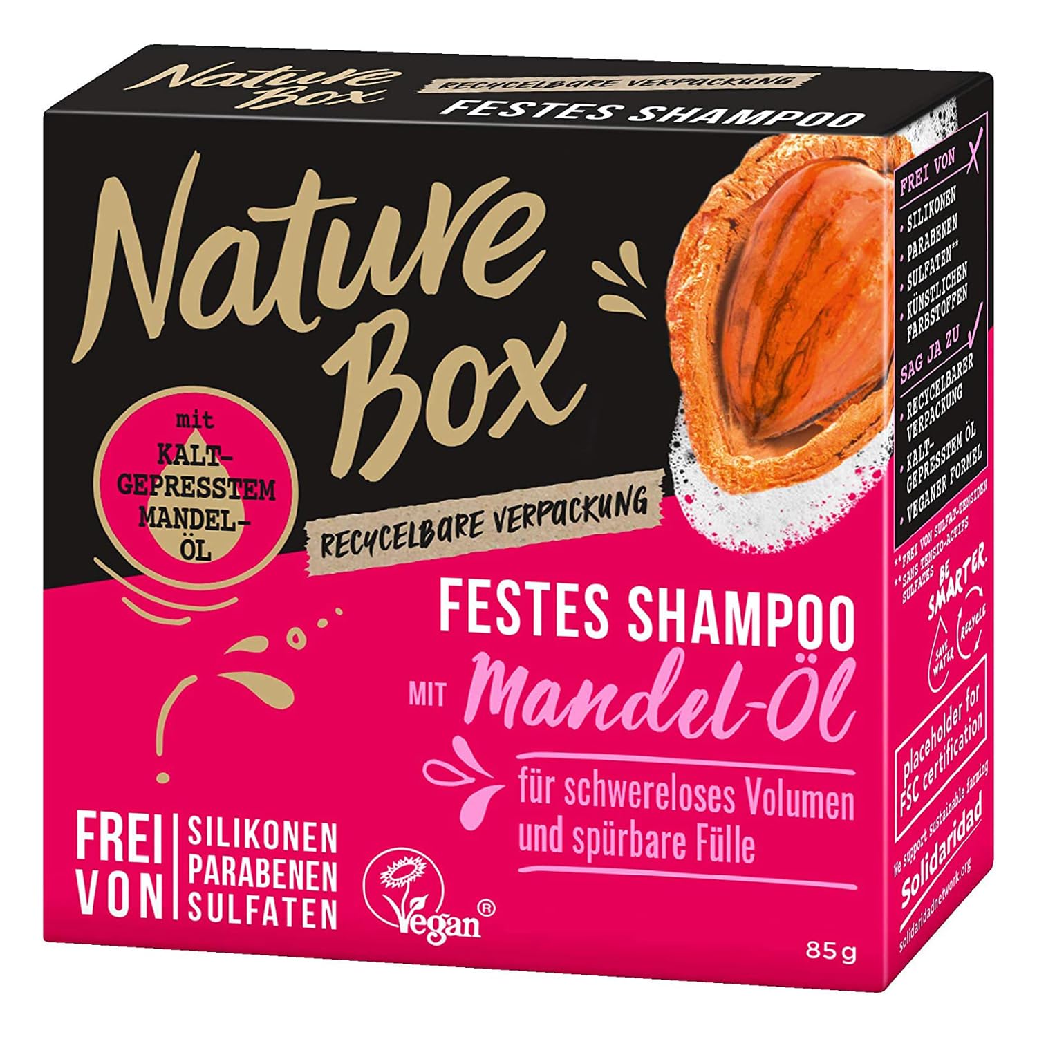 Твердий шампунь Nature Box Мигдальна олія 85г Невагомий об'єм (3 шт.), фото №1