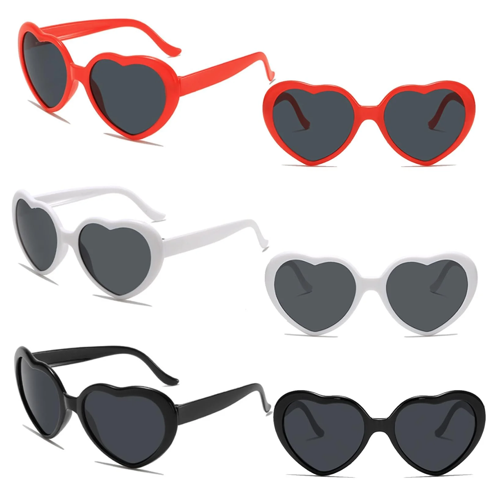 Солнцезащитные очки YNR Набор из 6 Сердце Кошачий глаз Винтажные Красный Белый Черный, фото №1