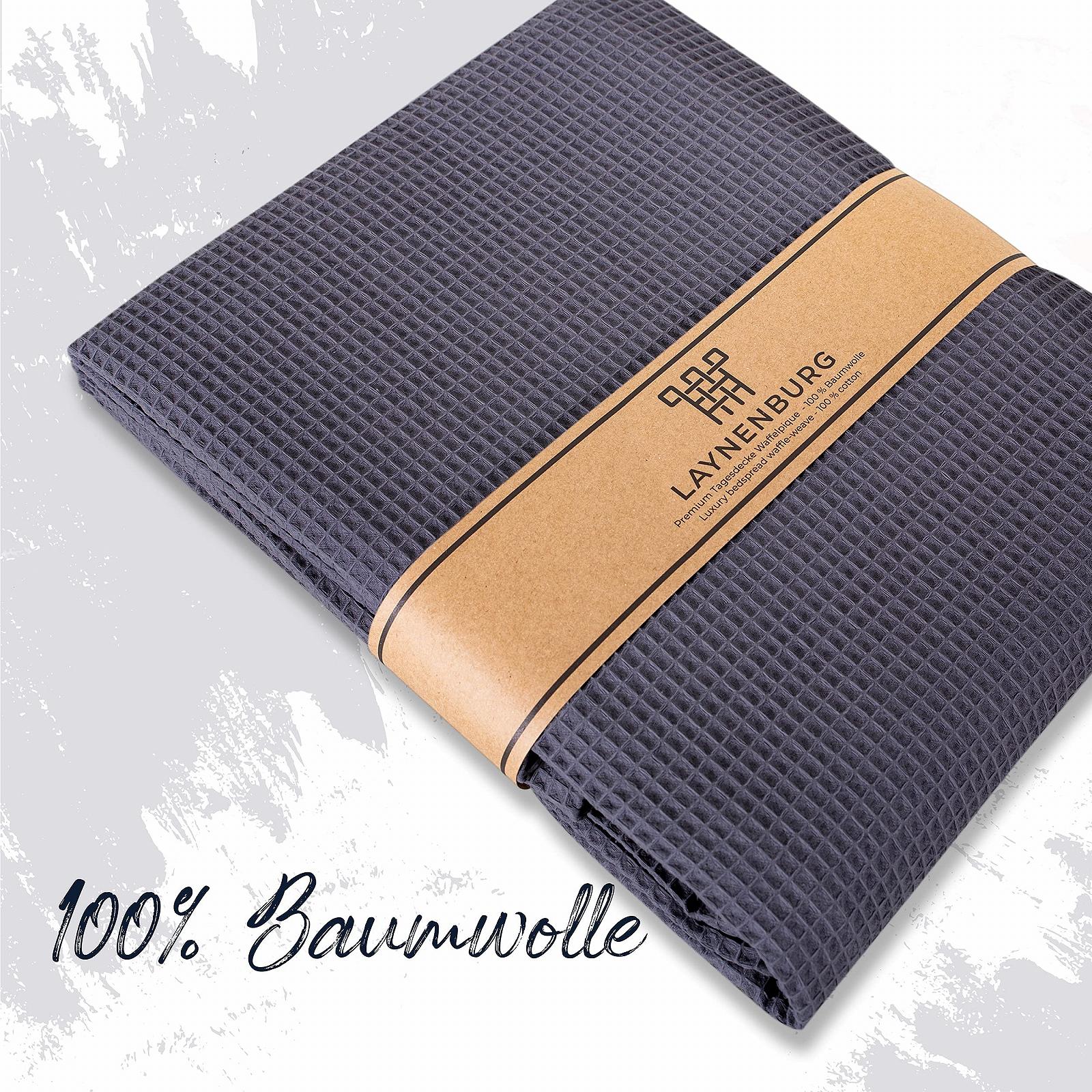 Покривало Вафельне LAYNENBURG Premium, 180 x 220 см, 100% бавовна, Легка Плед, Антрацит, фото №2