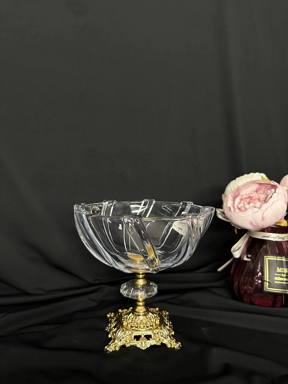 Конфетница, креманка хрусталь на золотой ножке 19х19 см, фото №2