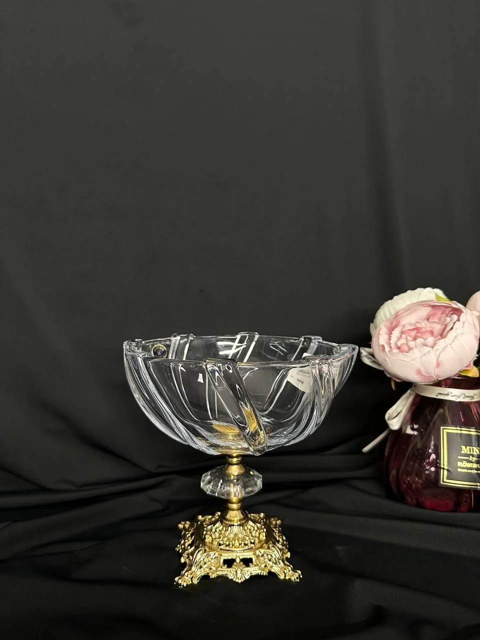 Цукерниця, креманка кришталь на золотій ніжці 19х19 см, фото №2