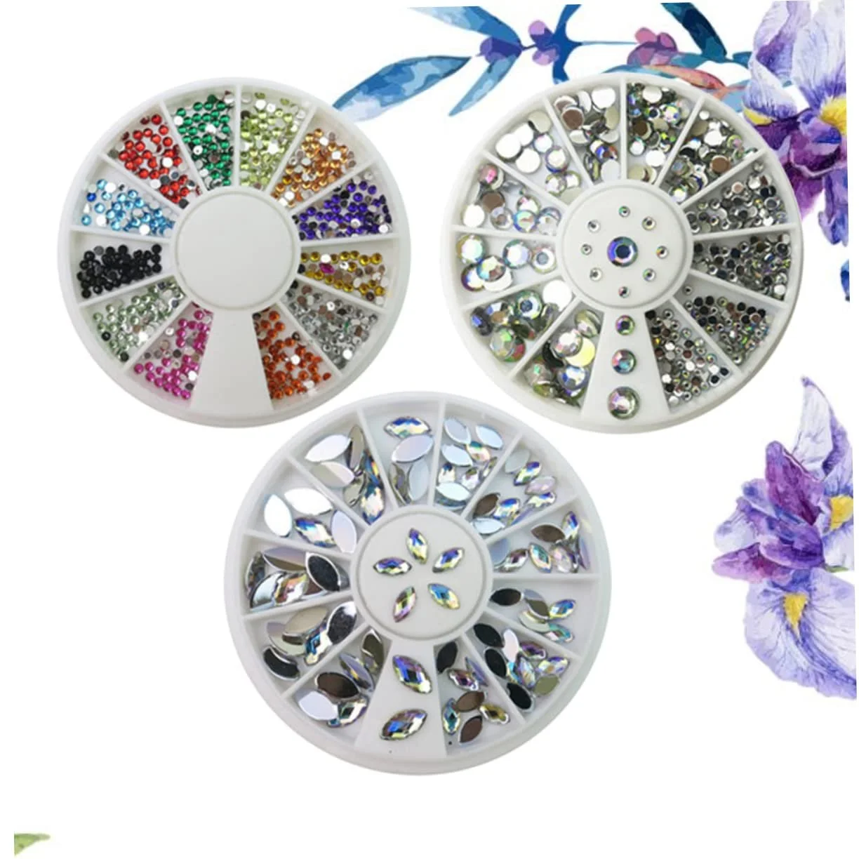 Набір для дизайну нігтів FRCOLOR, 9 шт, різнокольорові стрази, вертушка для плоскі та діаманти для салону та дому, фото №4