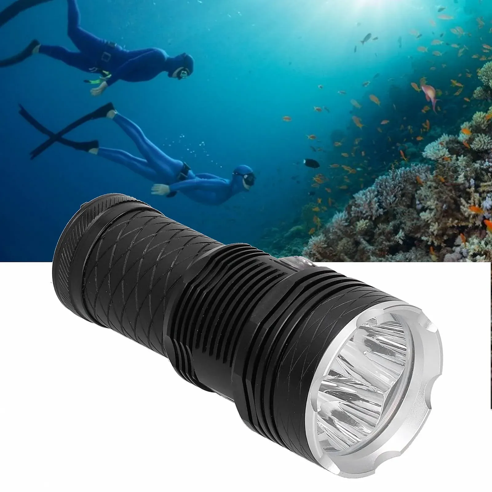 Ліхтар для дайвінгу XHP70.2 LED, водонепроникний IPX8, професійний, глибина 80 м, дальність 300 м, чорний/сріблястий, фото №9