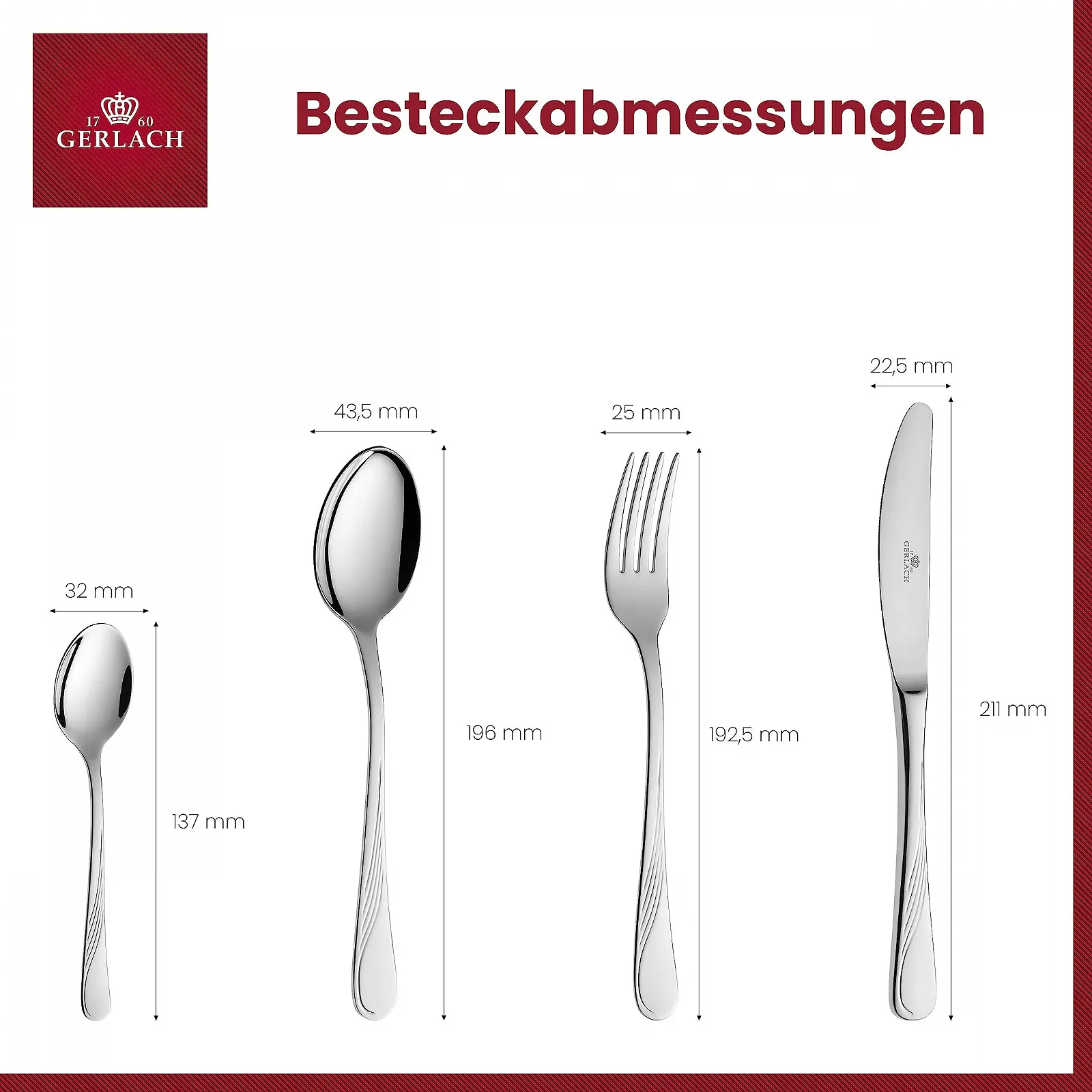 Набор столовых приборов Gerlach Celestia на 6 персон Нож Вилка Ложка Чайная ложка Вилка для торта Ложка для соуса Лопатка для торта Блестящий Нержавеющая сталь 24 предмета, фото №3 Набор столовых приборов Gerlach Celestia на 6 персон Нож Вилка Ложка Чайная ложка Вилка для торта Ложка для соуса Лопатка для торта Блестящий Нержавеющая сталь 24 предмета, фото №3