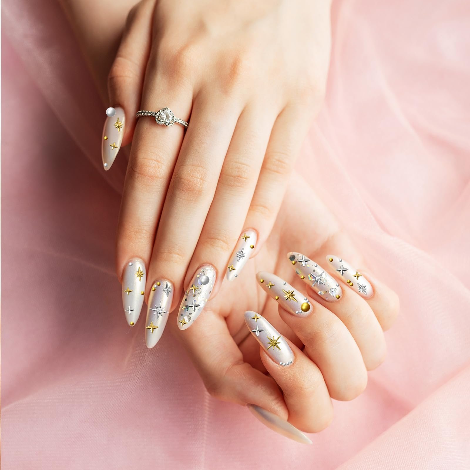 Украшения для ногтей Набор 2200 шт. Звезда Золото Серебро Металл, фото №4